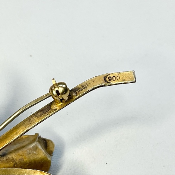 Vintage 900 Silver Vermeil Orchid Flower Brooch w/Cultured Pearl - Picture 4 of 5